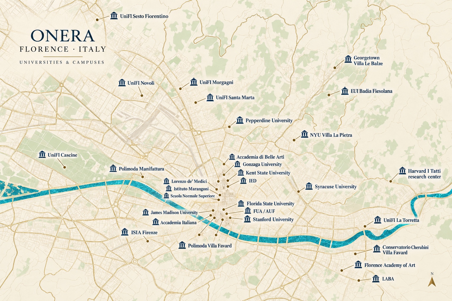 ONERA Florence universities and campuses map illustration